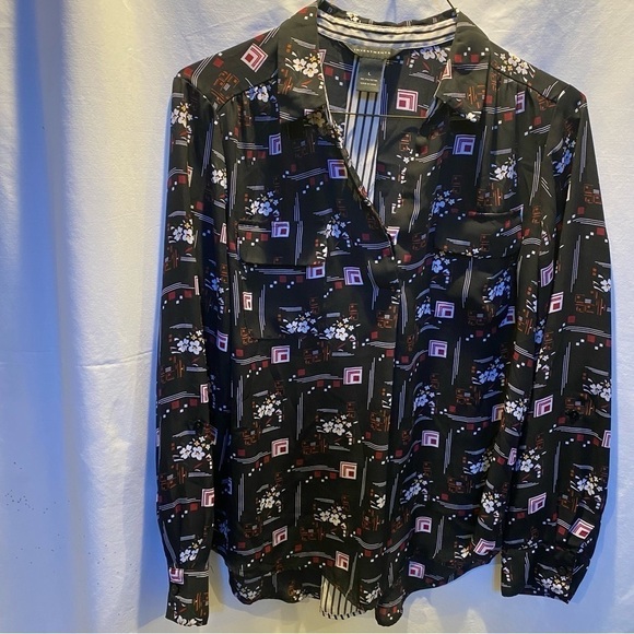 Investments Floral Geometric & Striped Blouse w/Inverted Pleat in Back Size L - Picture 1 of 8